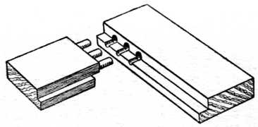 Fig. 203.—Method of Frame Dowelling.     (Long and Short Shoulders.)