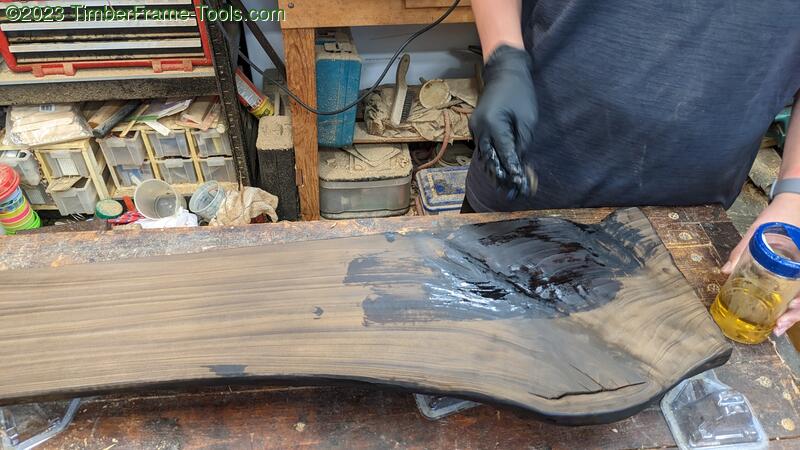 Inital coat of thinned Tung Oil being applied.