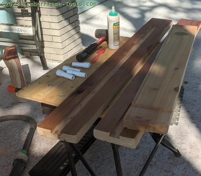 Cedar bench parts ready for assembly.