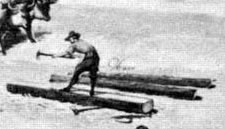 hewing a log with an adze