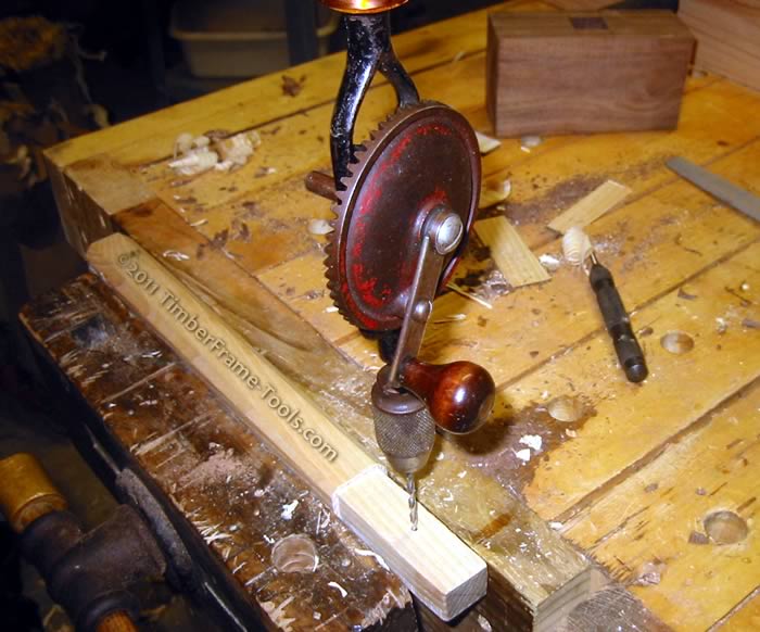 drilling the stop hole in the mallet handle