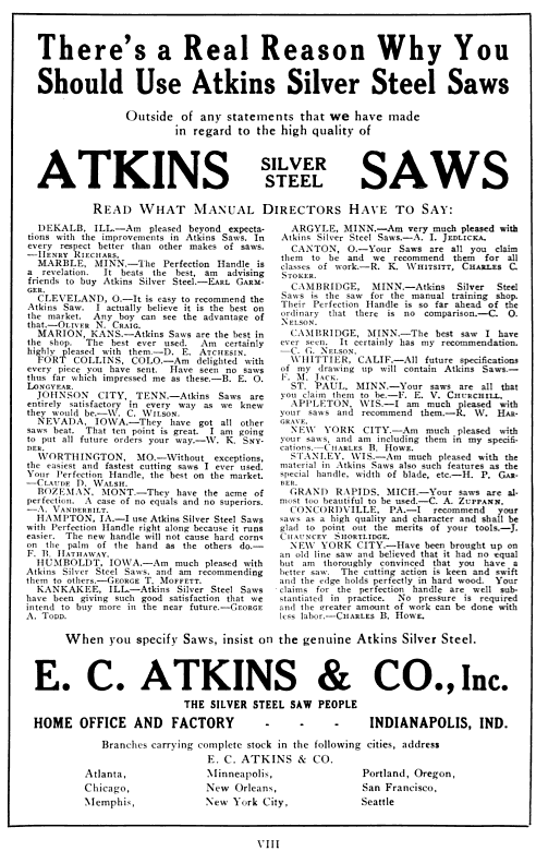 Atkins saw ad in Manual Training